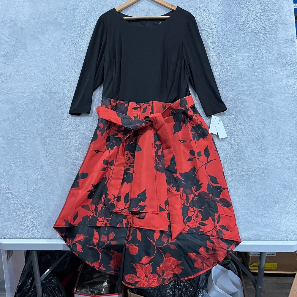 R & K Dress Womens 18 Black Red Floral Belted Whimsigoth Fairy